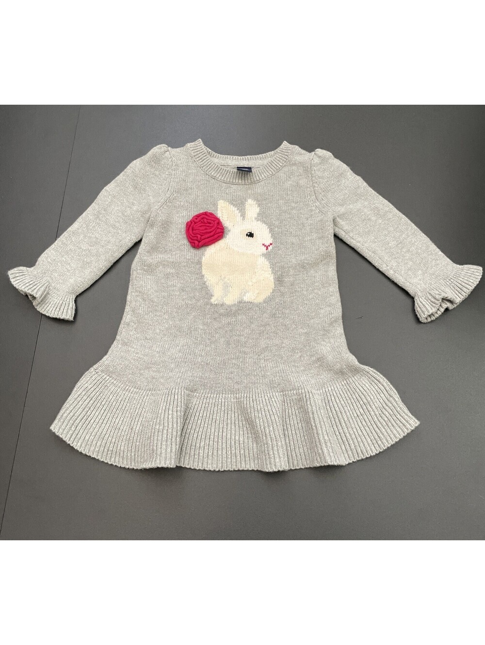 Cute Baby GAP 12-18 Months Grey Knitted toddler Bunny Girl Dress Easter Spring